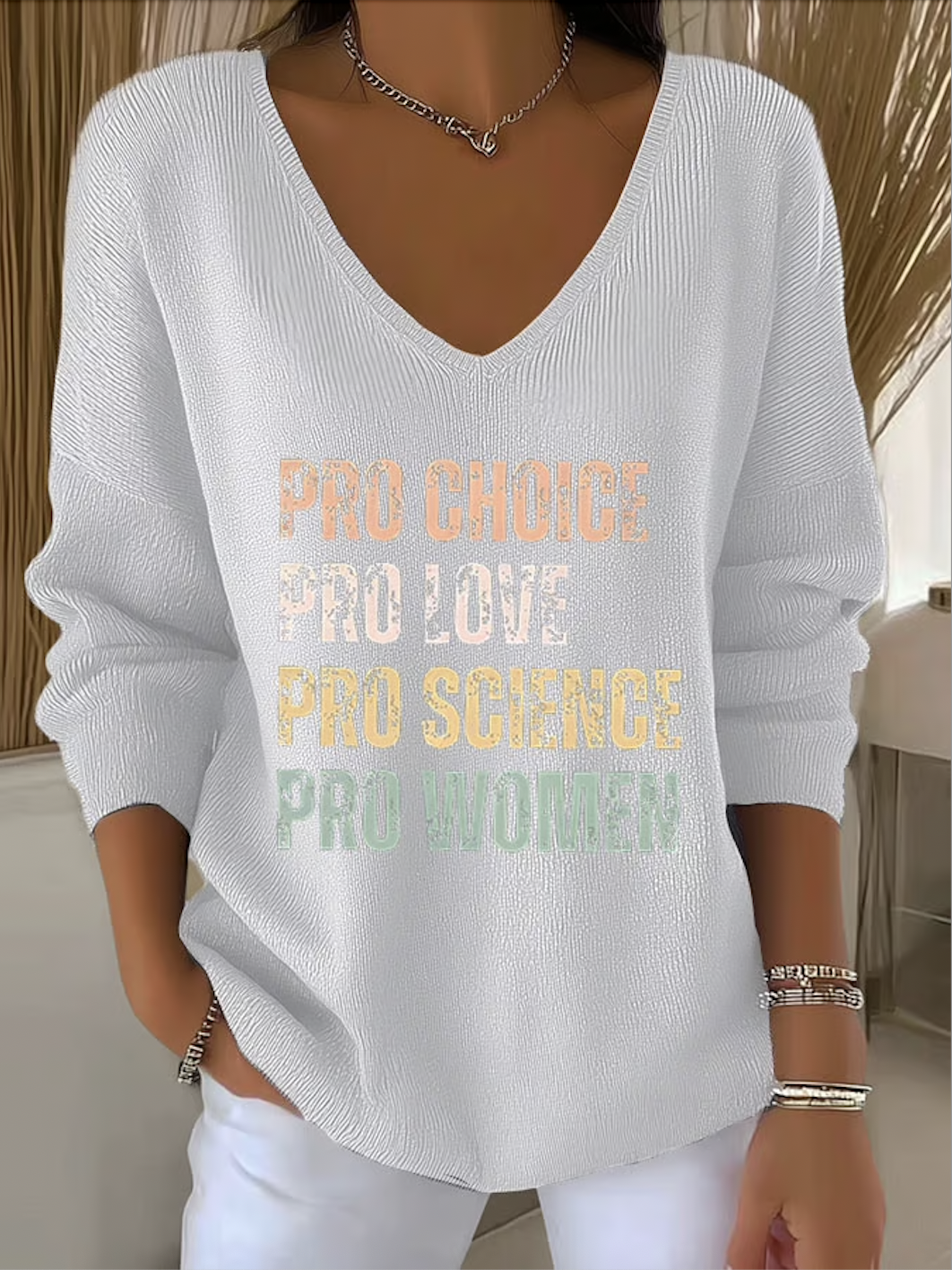 Damen Baumwolle Textbriefe Langarm Bequem Lässig Pullover