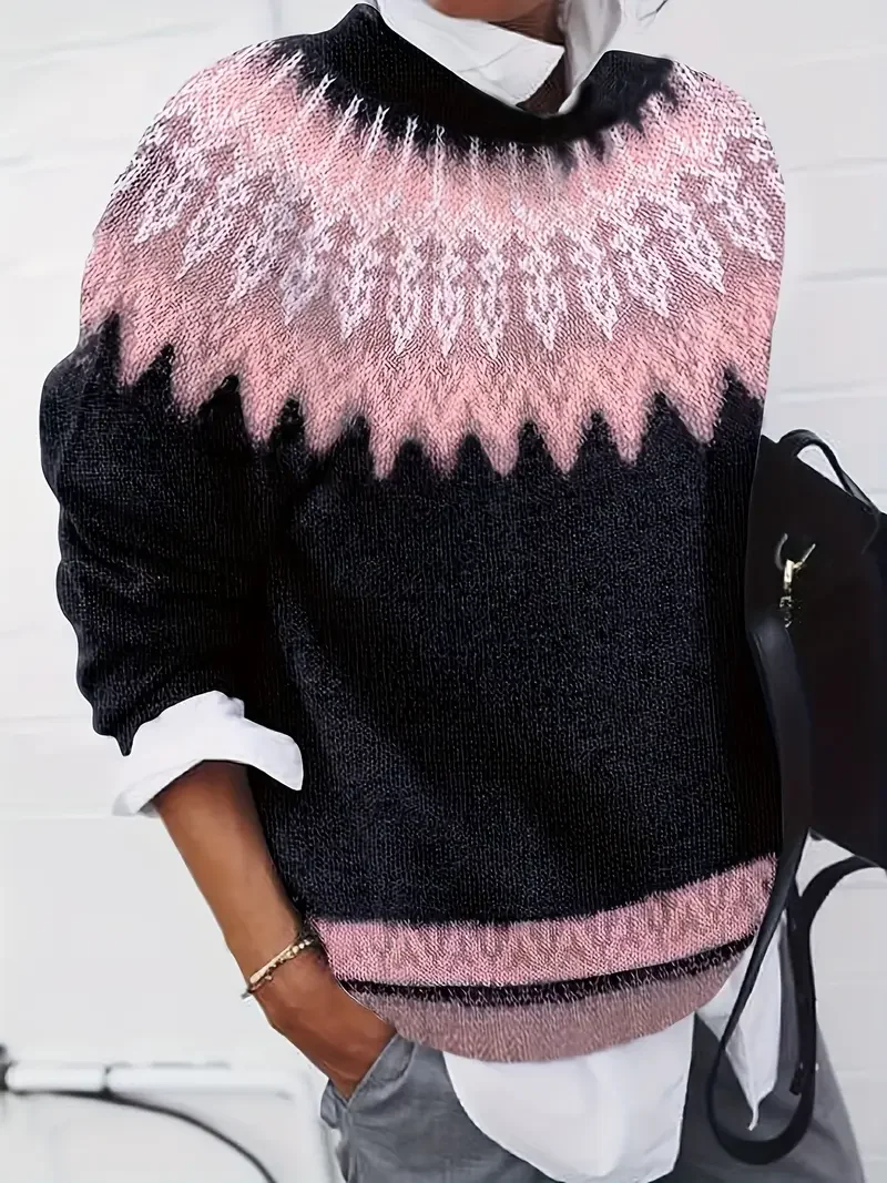 Damen Abstrakt Langarm Bequem Lässig Print Pullover