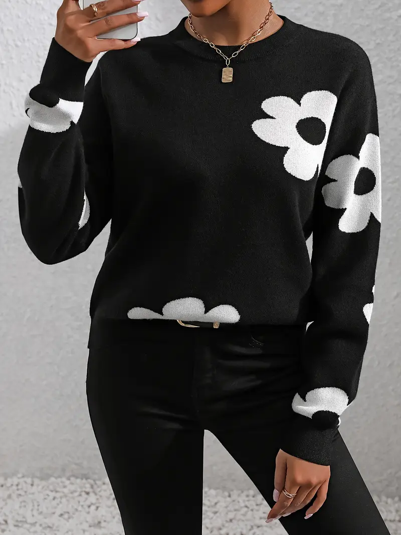 Damen Geblümt Langarm Bequem Lässig Print Pullover