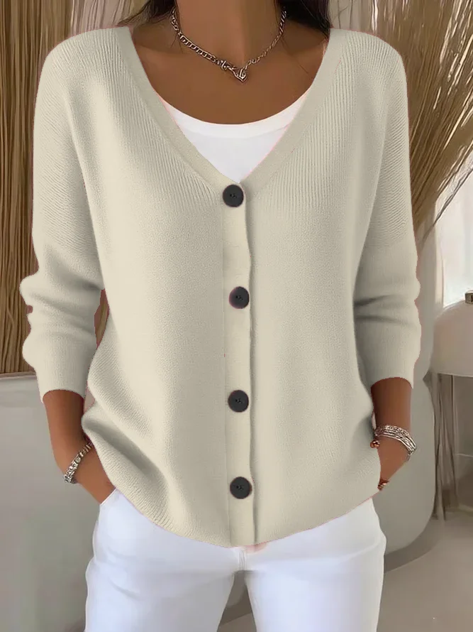 Damen Unifarben Langarm Bequem Lässig Strickjacke
