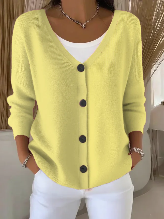Damen Unifarben Langarm Bequem Lässig Strickjacke