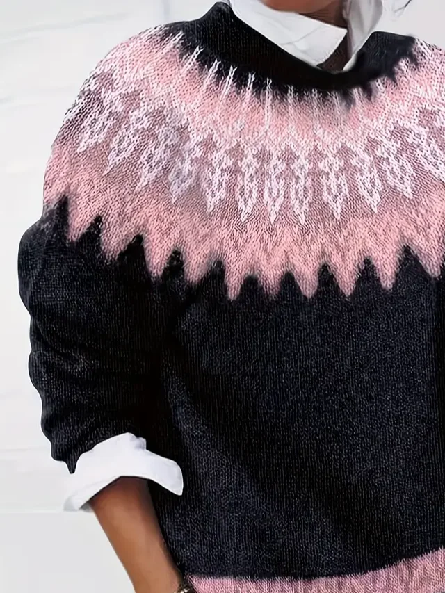 Damen Abstrakt Langarm Bequem Lässig Print Pullover