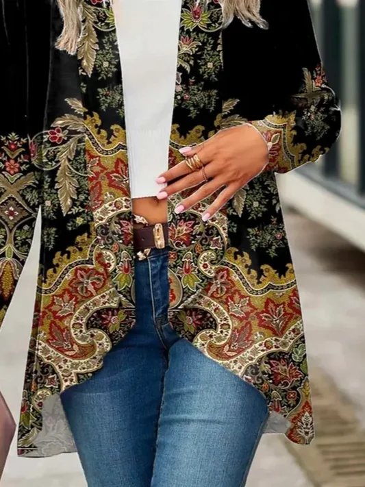 Damen Frühling/Herbst Oberbekleidung Lässig Print Geblümt Langarm Jacke
