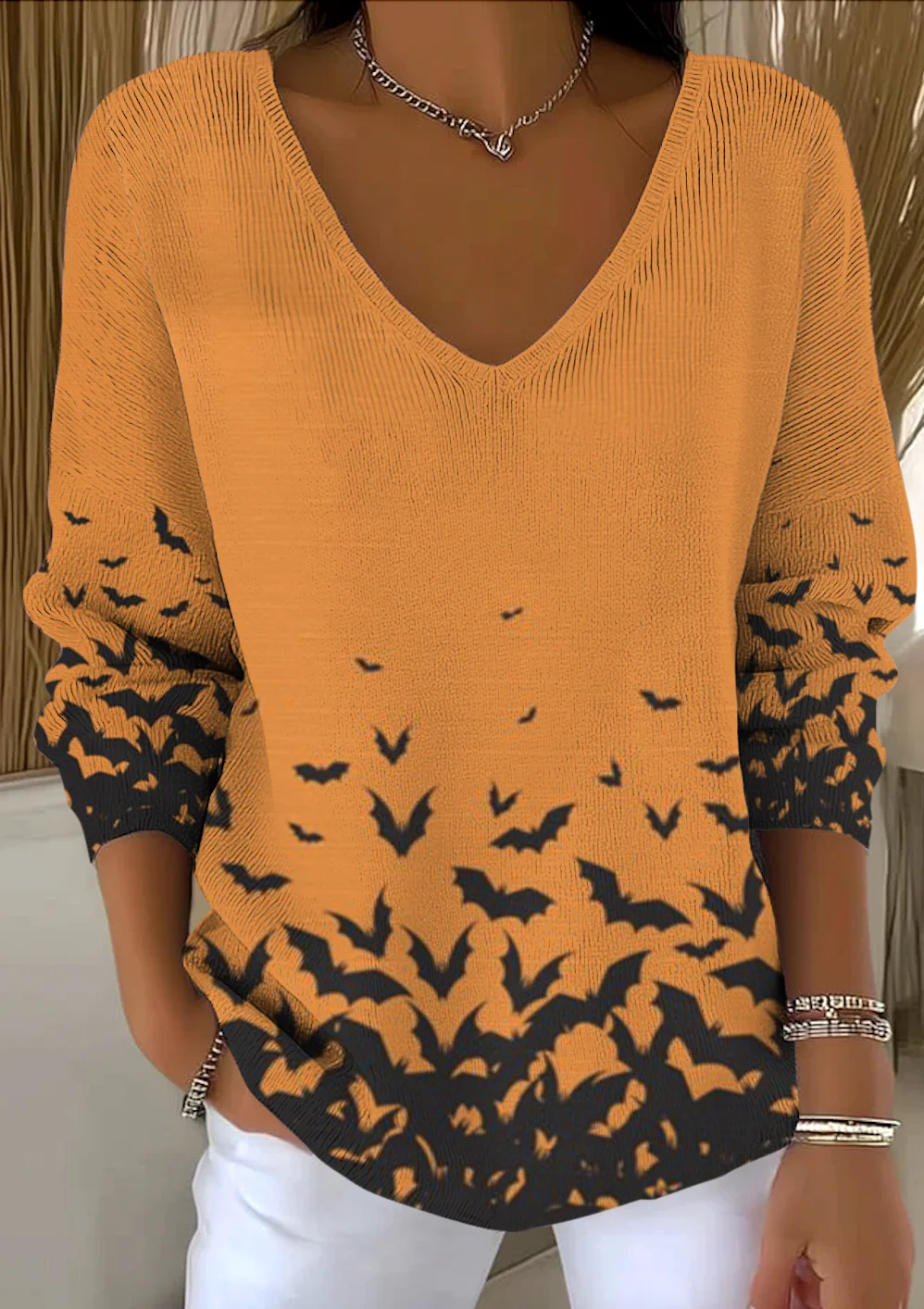 Damen Baumwolle Tier Langarm Bequem Lässig Pullover