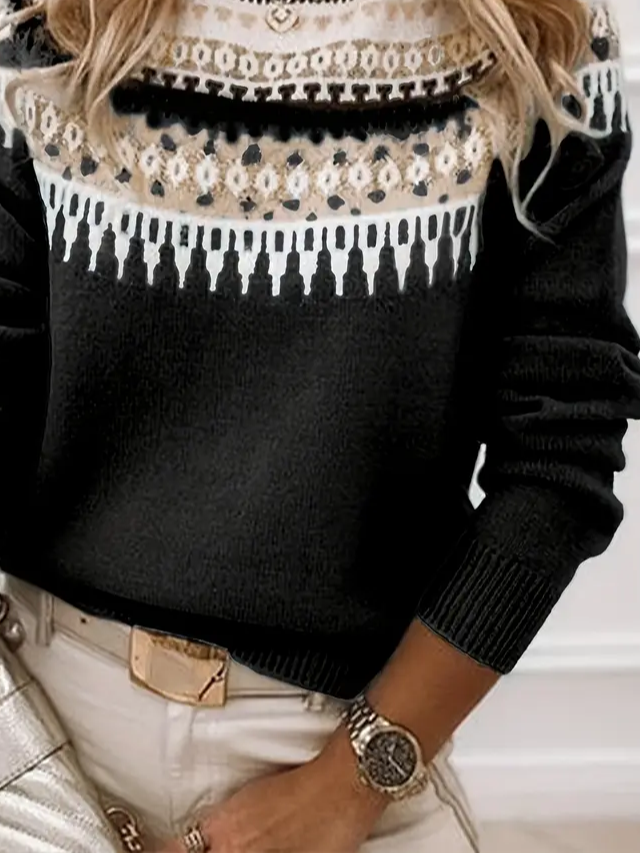 Damen Abstrakt Langarm Bequem Lässig Print Pullover