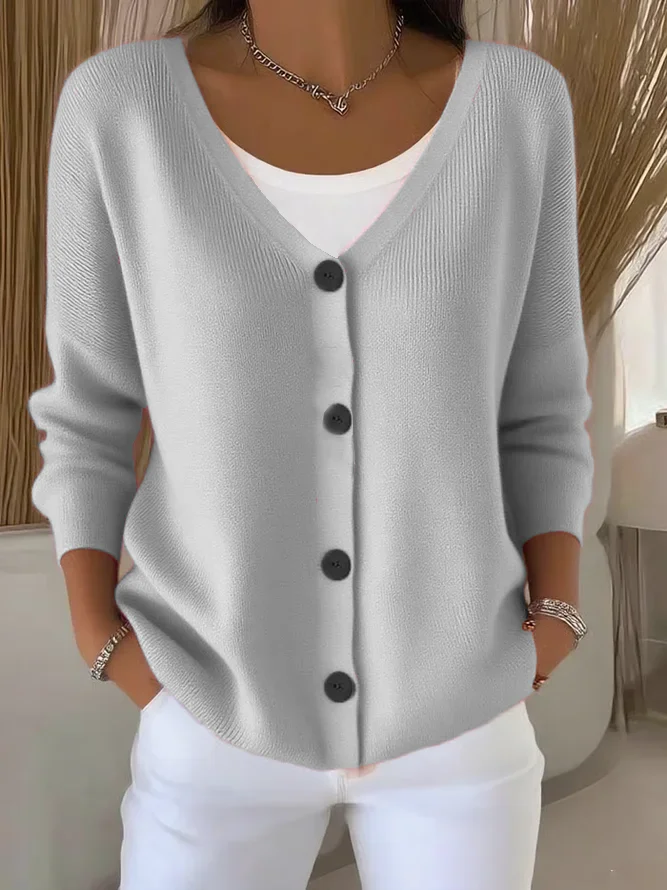 Damen Unifarben Langarm Bequem Lässig Strickjacke