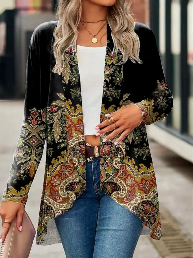 Damen Frühling/Herbst Oberbekleidung Lässig Print Geblümt Langarm Jacke