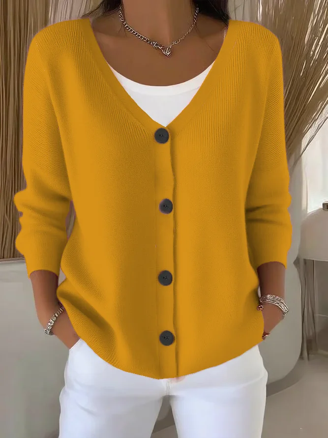 Damen Unifarben Langarm Bequem Lässig Strickjacke