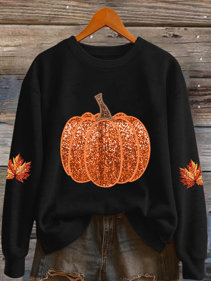 Lässig Rundhals Ahornblatt Sweatshirt Print