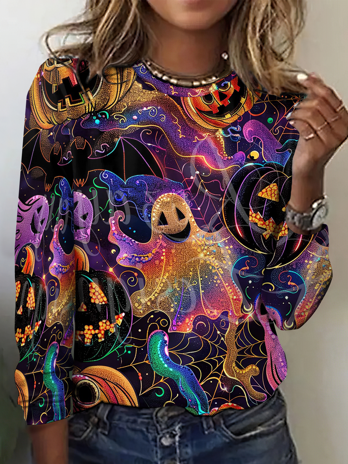 Retro Halloween Rundhals Langarm T-Shirt