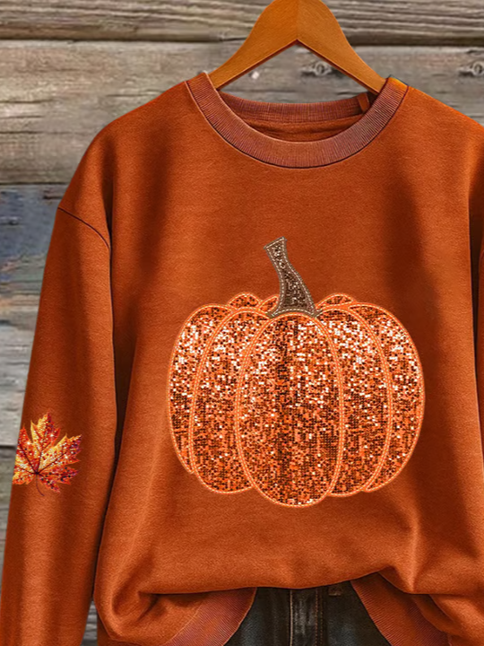 Lässig Rundhals Ahornblatt Sweatshirt Print