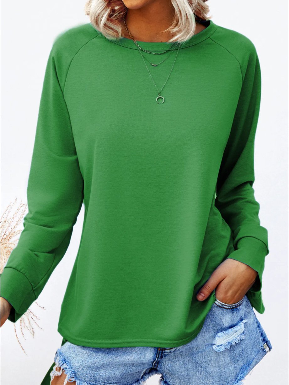 Lässig Unifarben Rundhals Langarm T-Shirt