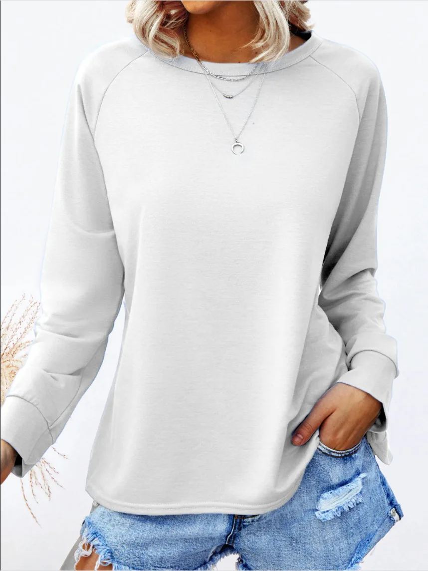 Lässig Unifarben Rundhals Langarm T-Shirt