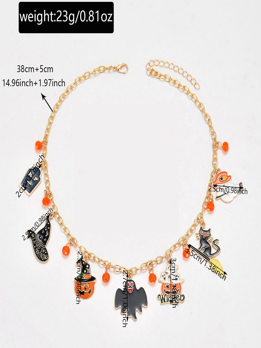 Neu Halloween Zubehör Nische Katze Geist Kürbis hochwertig Schmuck Schlüsselbein Kette Damen Pendant Licht Luxuriös Halskette