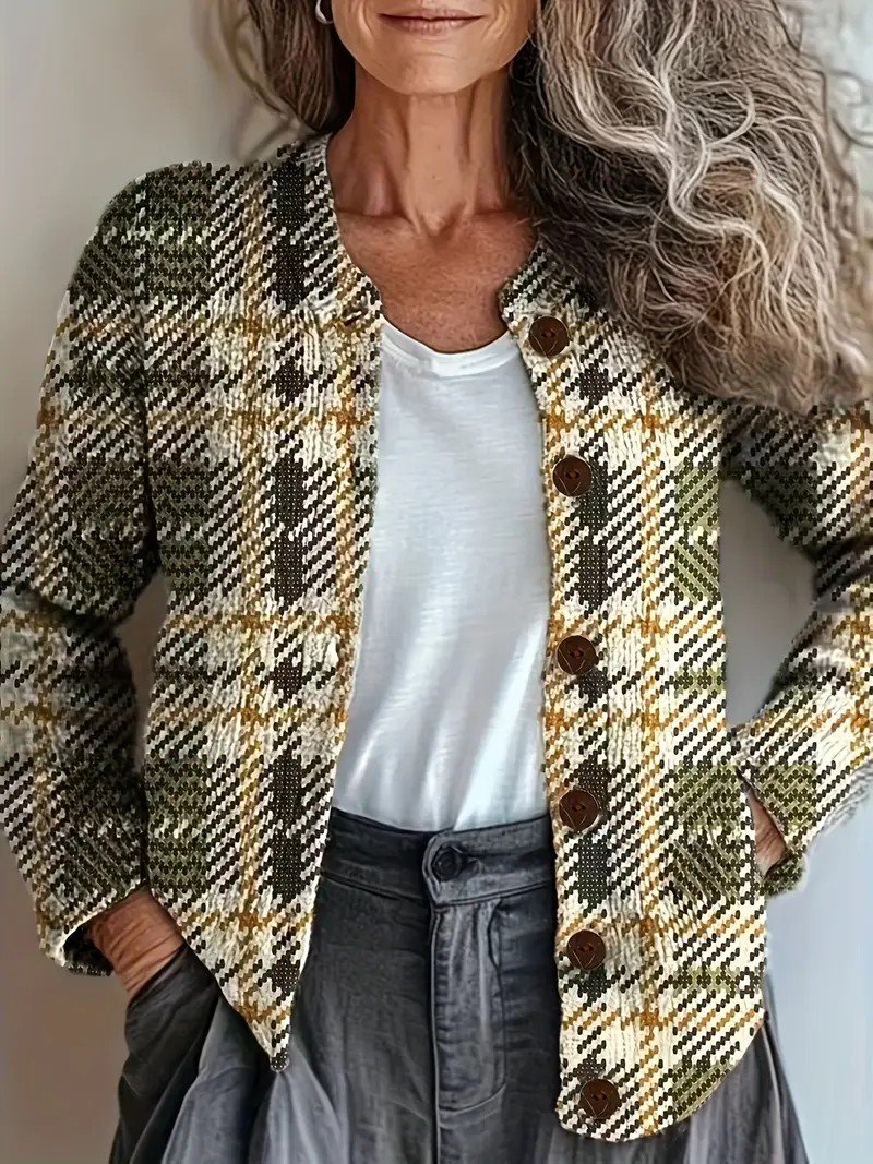 Damen Gestrickt Gestreift Langarm Bequem Retro Strickjacke
