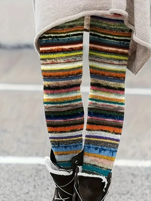 Damen abstrakte Streifen Lässig Alle Jahreszeiten Print Lang Leggings