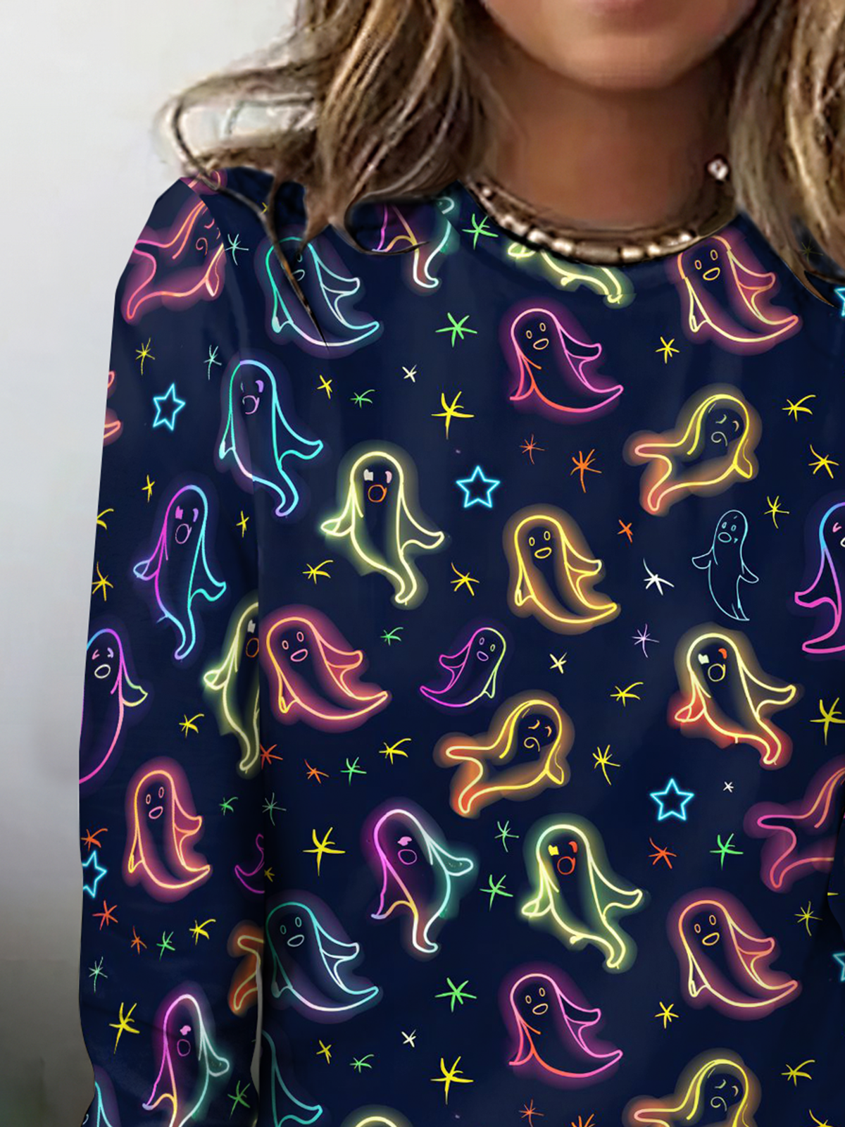 Retro Halloween Rundhals Langarm T-Shirt