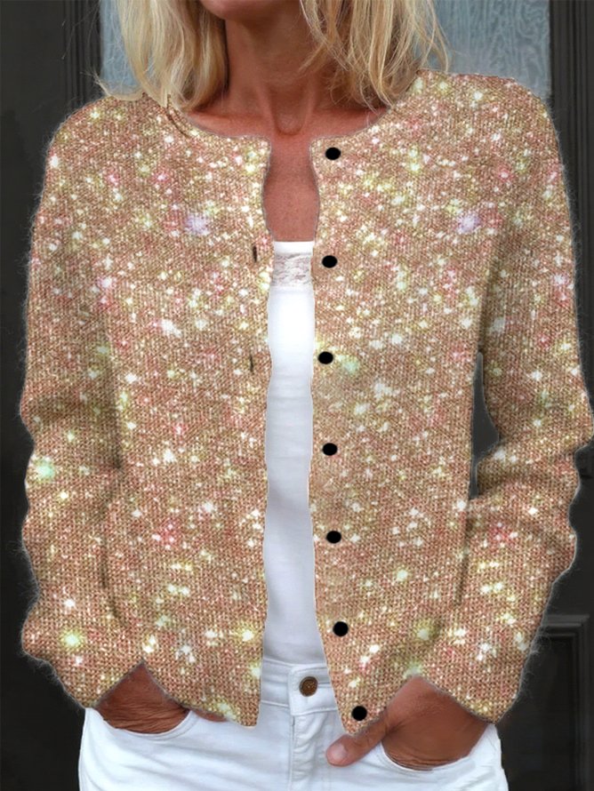 Damen Gestrickt Unifarben Langarm Bequem Retro Strickjacke