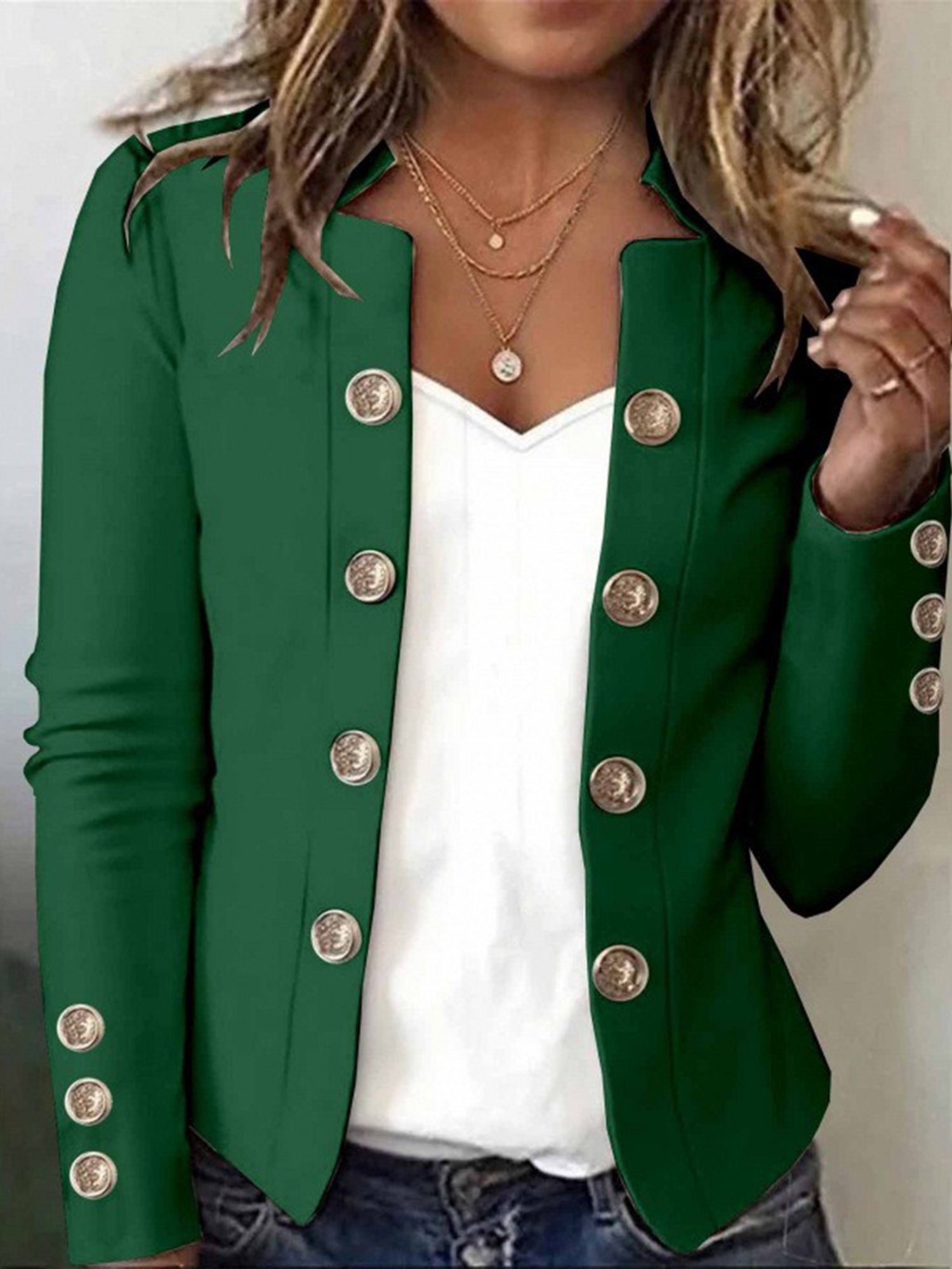 Damen Unifarben Frühling/Herbst Oberbekleidung Urban Geknöpft Langarm Gekerbt Regelmäßig Blazer