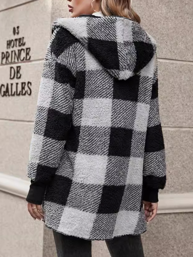 Damen Frühling/Herbst Oberbekleidung Retro Nahtverarbeitung Kariert Langarm Mit Kapuze Jacke