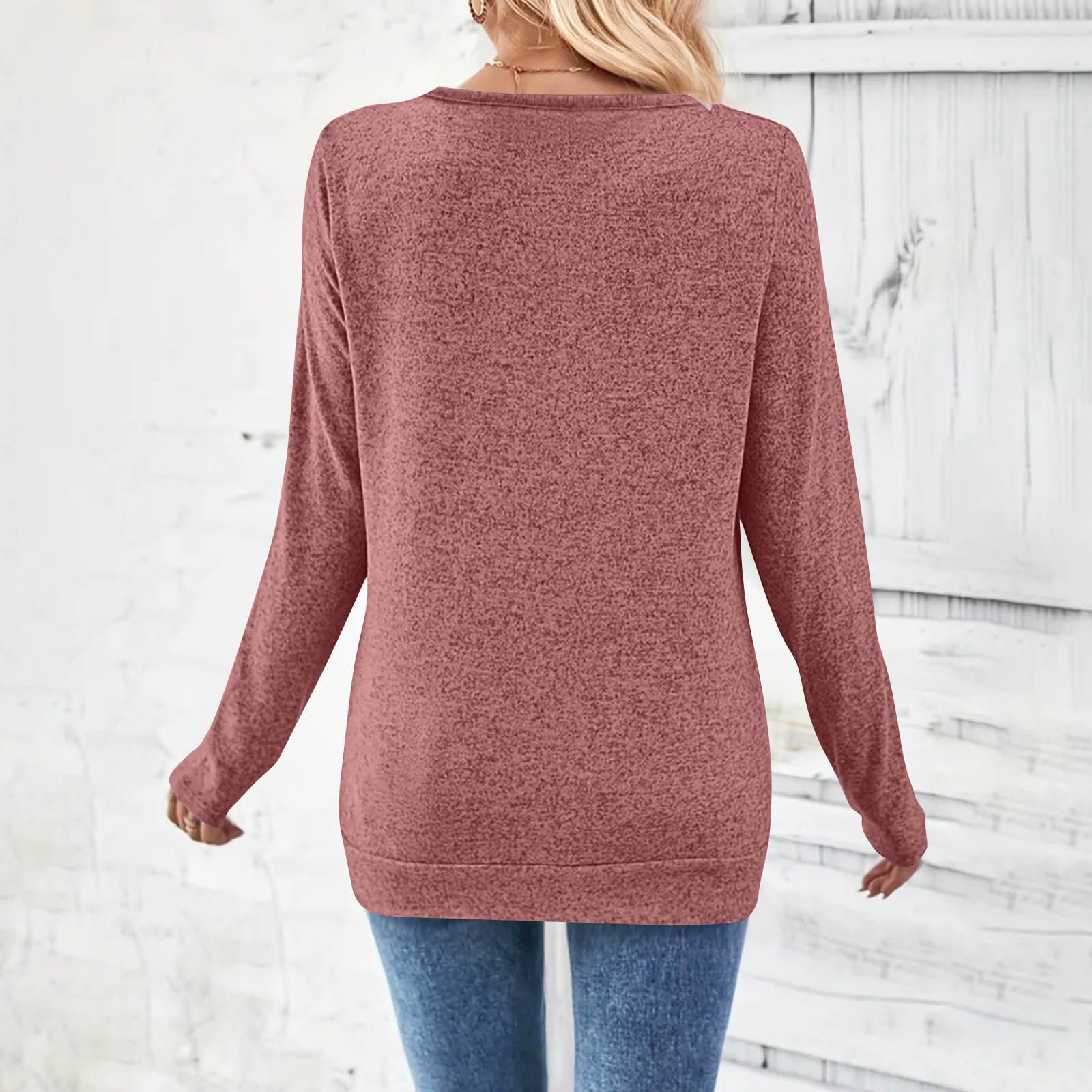 Lässig Unifarben V-Ausschnitt Langarm T-Shirt