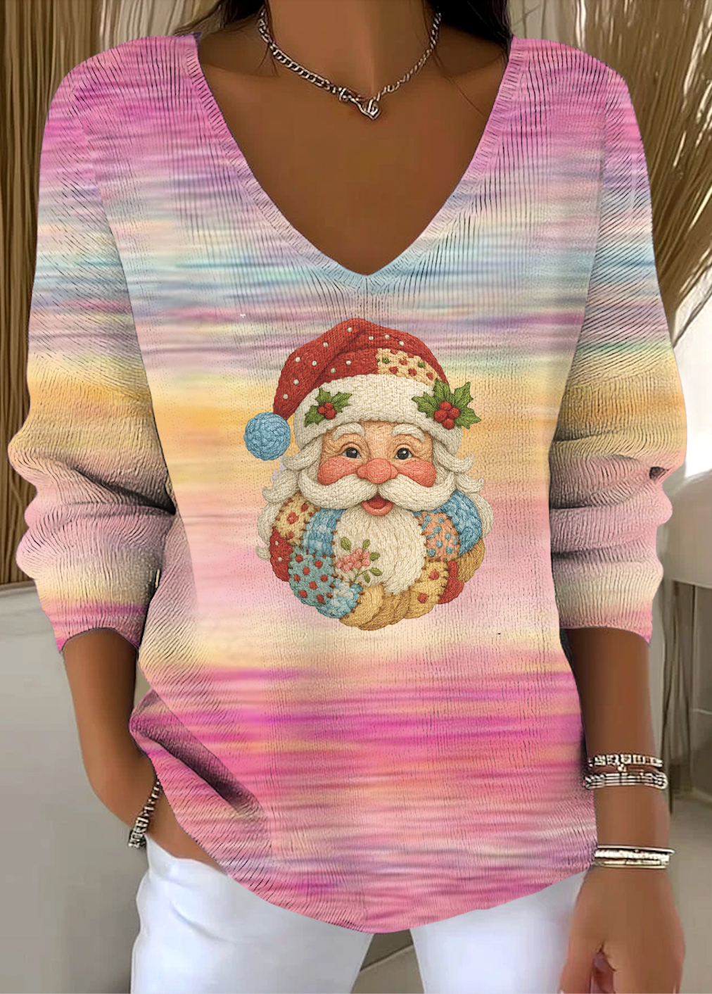 Damen Baumwolle Farbverlauf Langarm Bequem Lässig Pullover