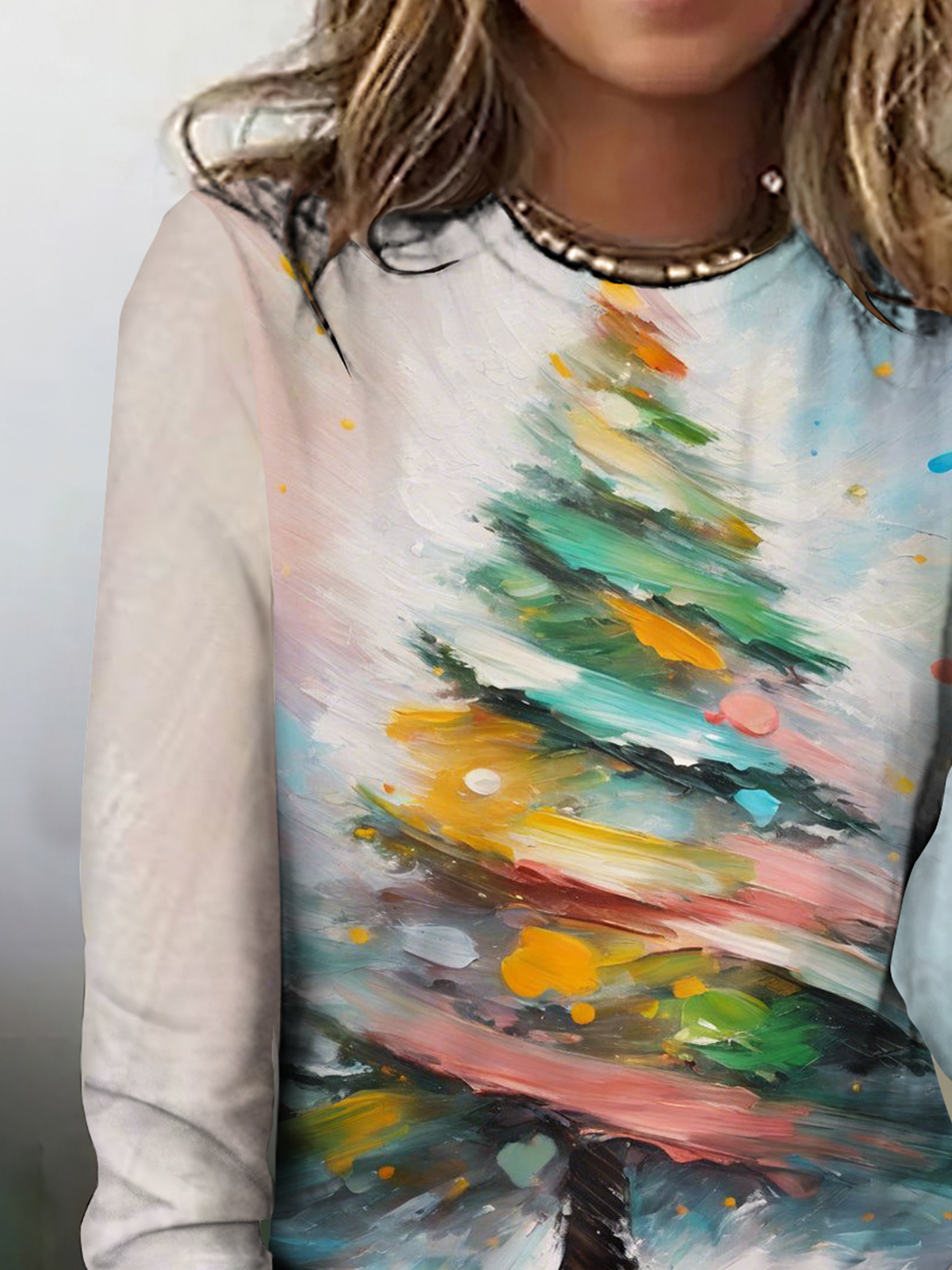 Retro Weihnachtsbaum Rundhals Langarm T-Shirt