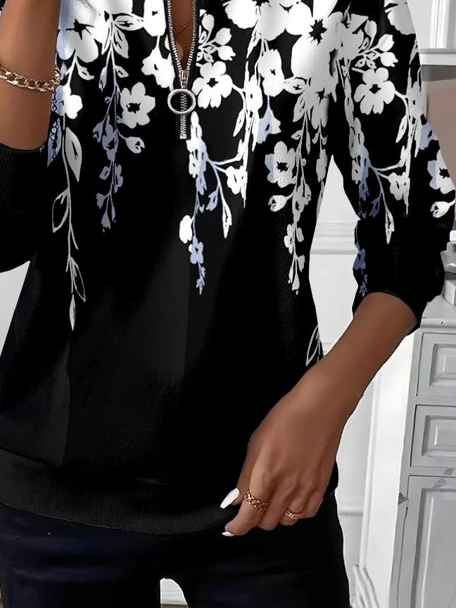 Lässig Rundhals Geblümt Sweatshirt Print