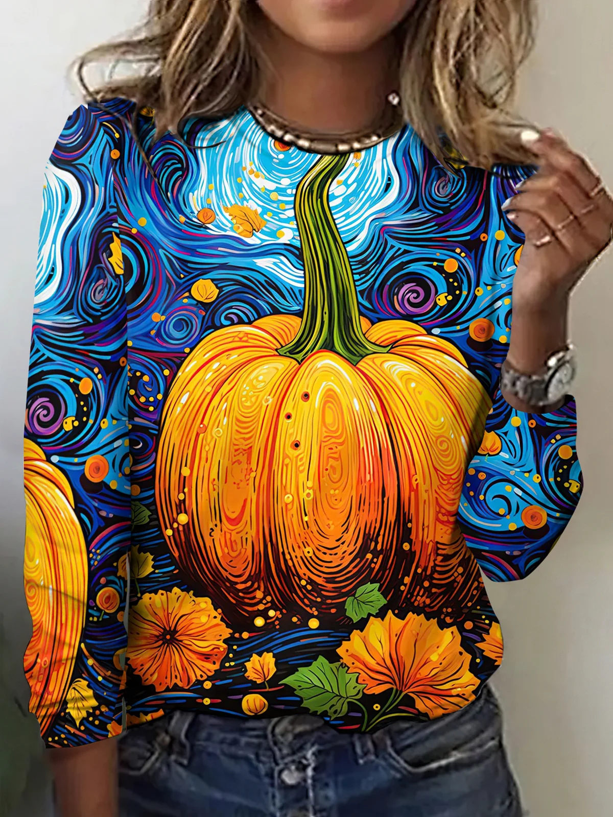 Retro Halloween Rundhals Langarm T-Shirt