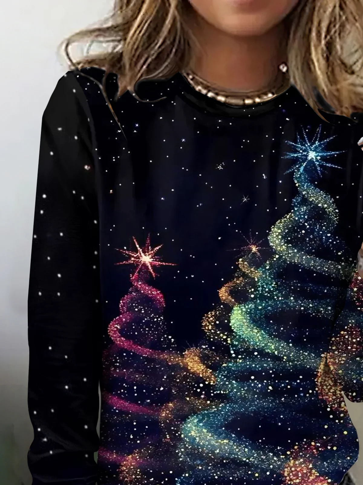 Retro Weihnachtsbaum Rundhals Langarm T-Shirt