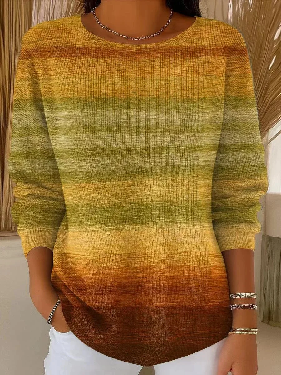Damen Nachahmung Kaschmir Gestreift Langarm Bequem Retro Pullover