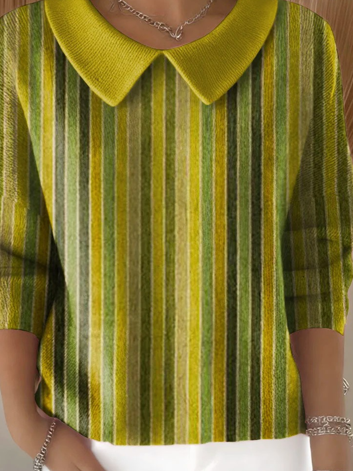 Damen Nachahmung Kaschmir Gestreift Langarm Bequem Retro Pullover