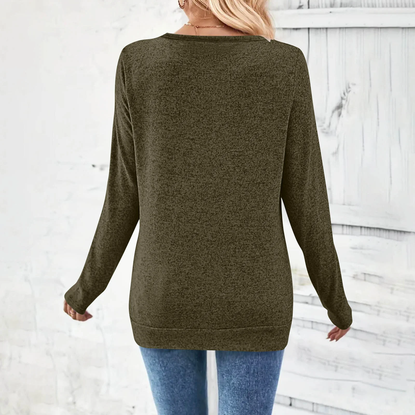 Lässig Unifarben V-Ausschnitt Langarm T-Shirt