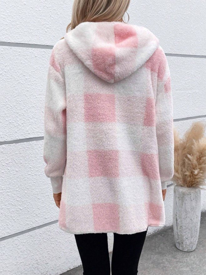 Damen Frühling/Herbst Oberbekleidung Retro Nahtverarbeitung Kariert Langarm Mit Kapuze Jacke