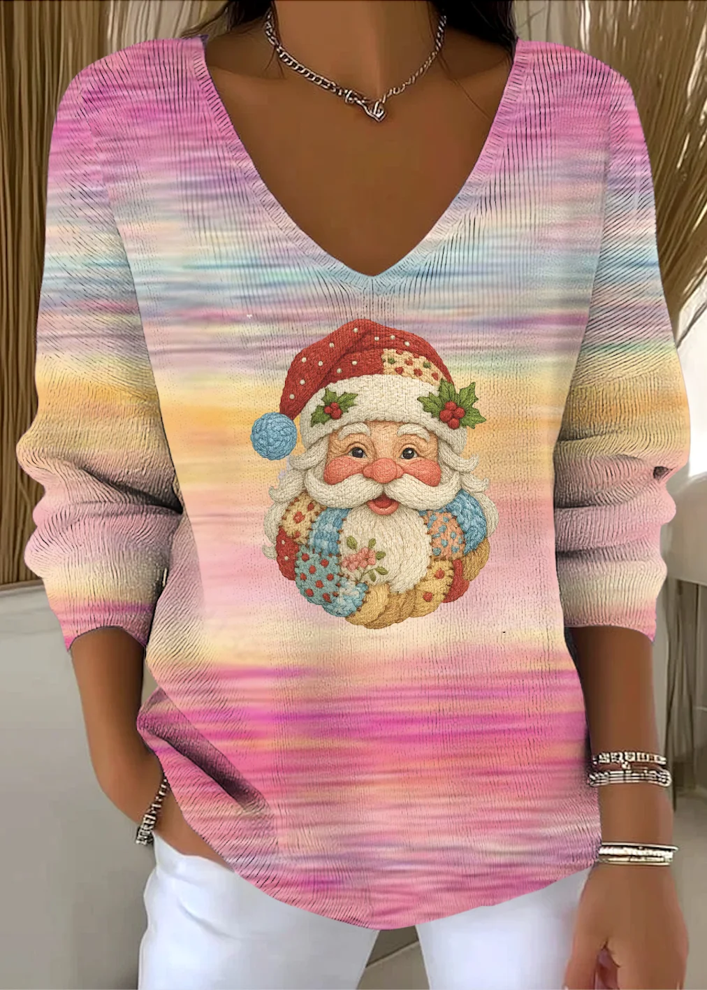 Damen Baumwolle Farbverlauf Langarm Bequem Lässig Pullover