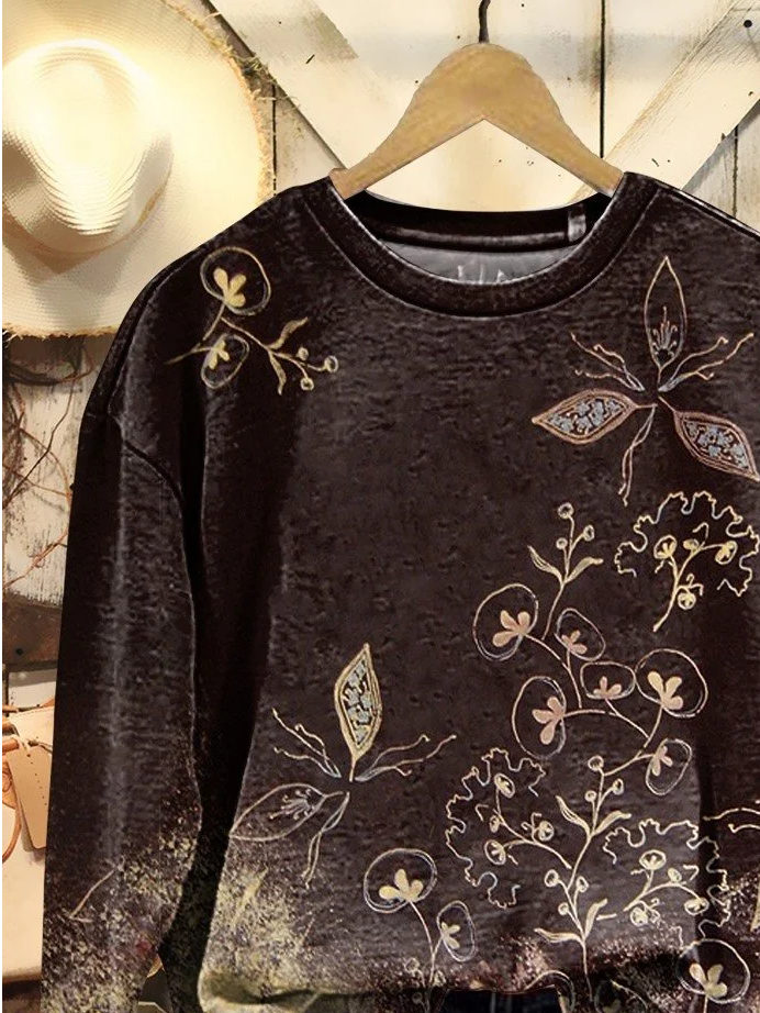 Lässig Rundhals Geblümt Sweatshirt Print