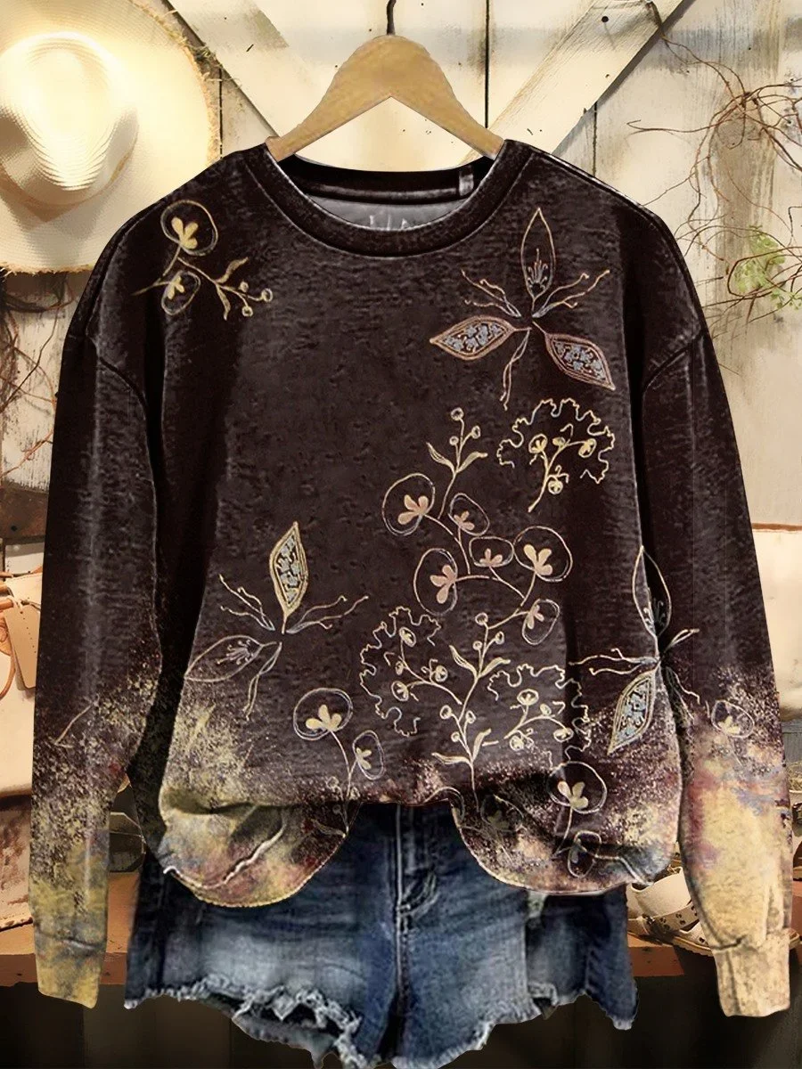 Lässig Rundhals Geblümt Sweatshirt Print
