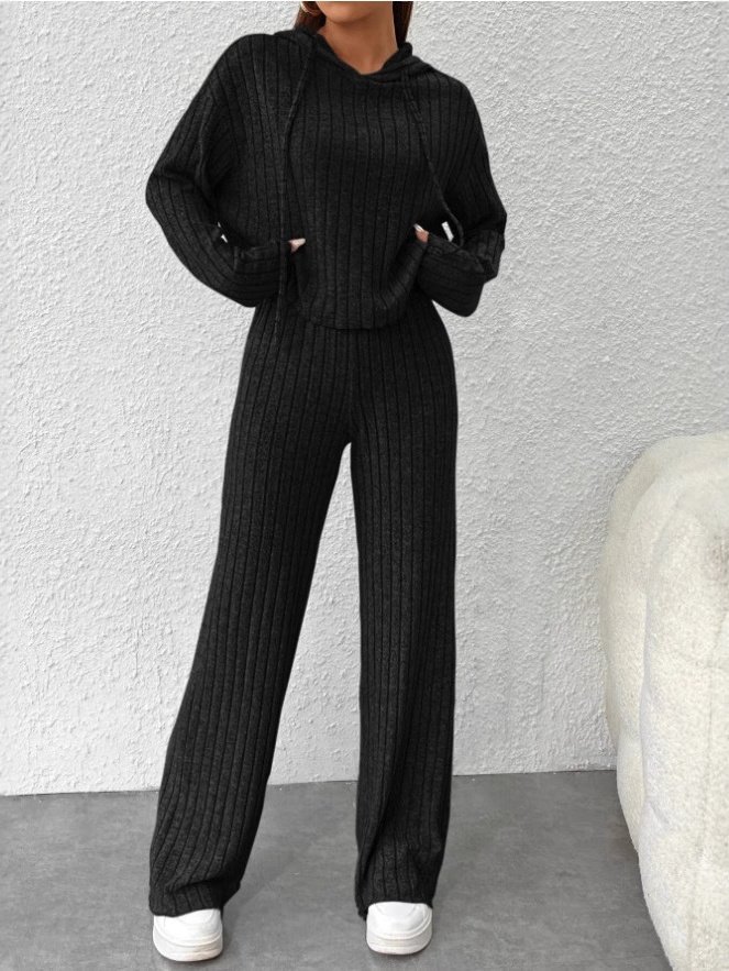 Damen Unifarben Geprägt Zweiteiliges Set Täglich Langarm Lässig Frühling/Herbst Bluse mit Hose Matching Set