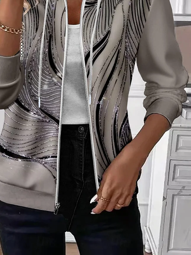 Damen Frühling/Herbst Oberbekleidung Lässig Print Abstrakt Langarm Kapuze Jacke