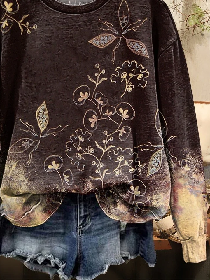Lässig Rundhals Geblümt Sweatshirt Print