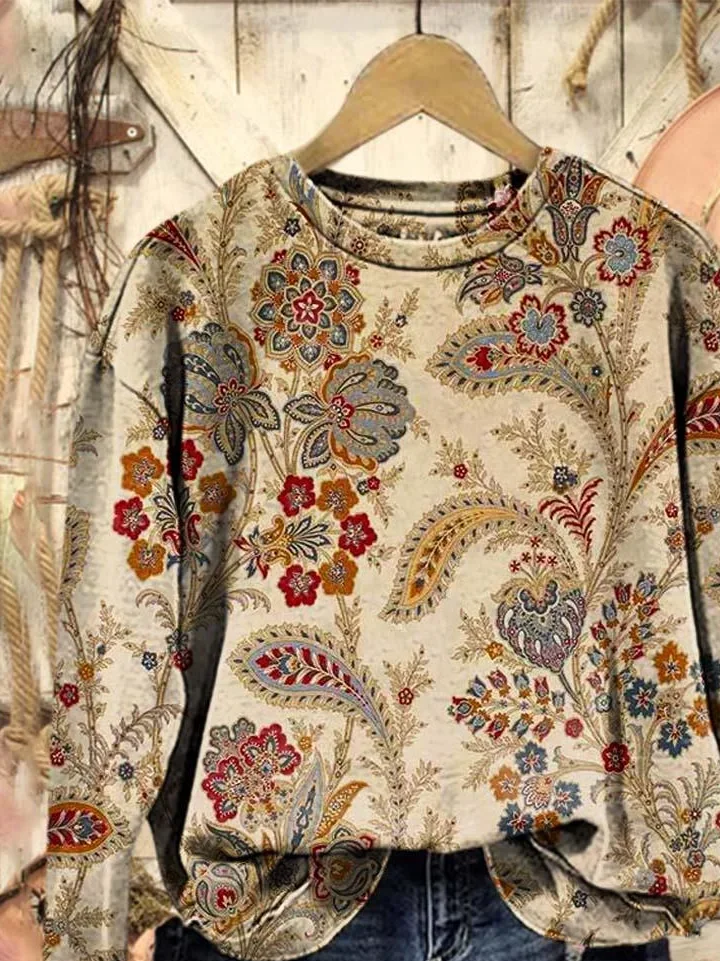 Lässig Rundhals Geblümt Sweatshirt Print