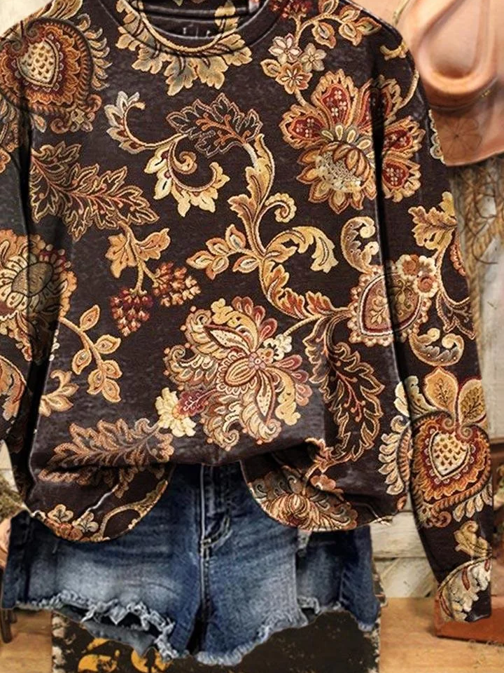 Lässig Rundhals Geblümt Sweatshirt Print