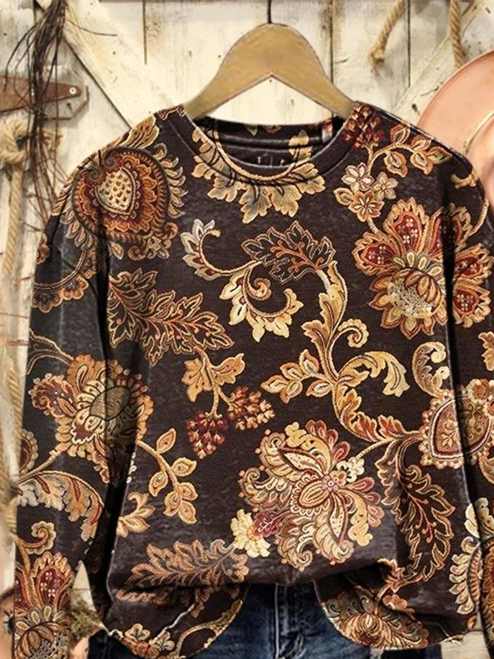 Lässig Rundhals Geblümt Sweatshirt Print
