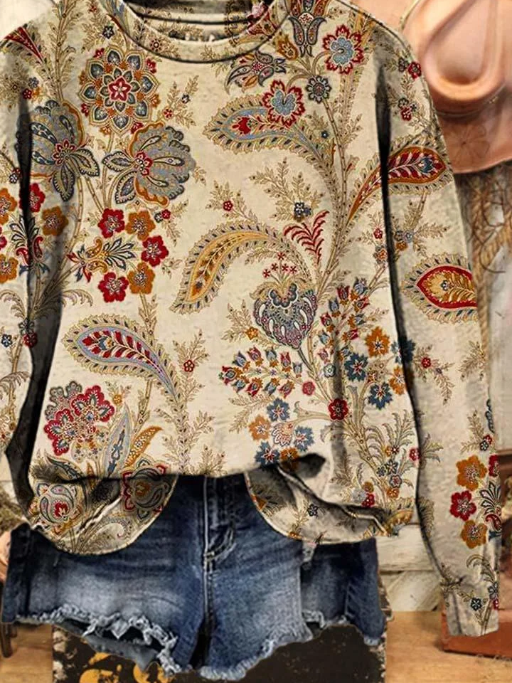 Lässig Rundhals Geblümt Sweatshirt Print