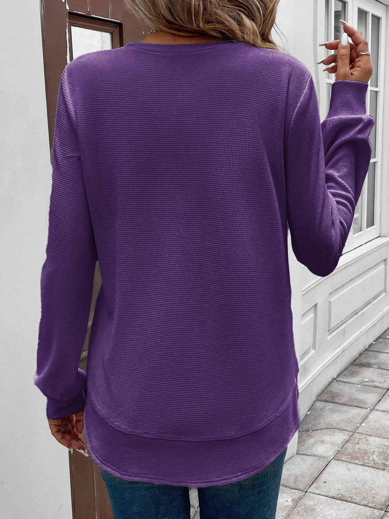 Retro Rundhals Unifarben Sweatshirt Jacquard