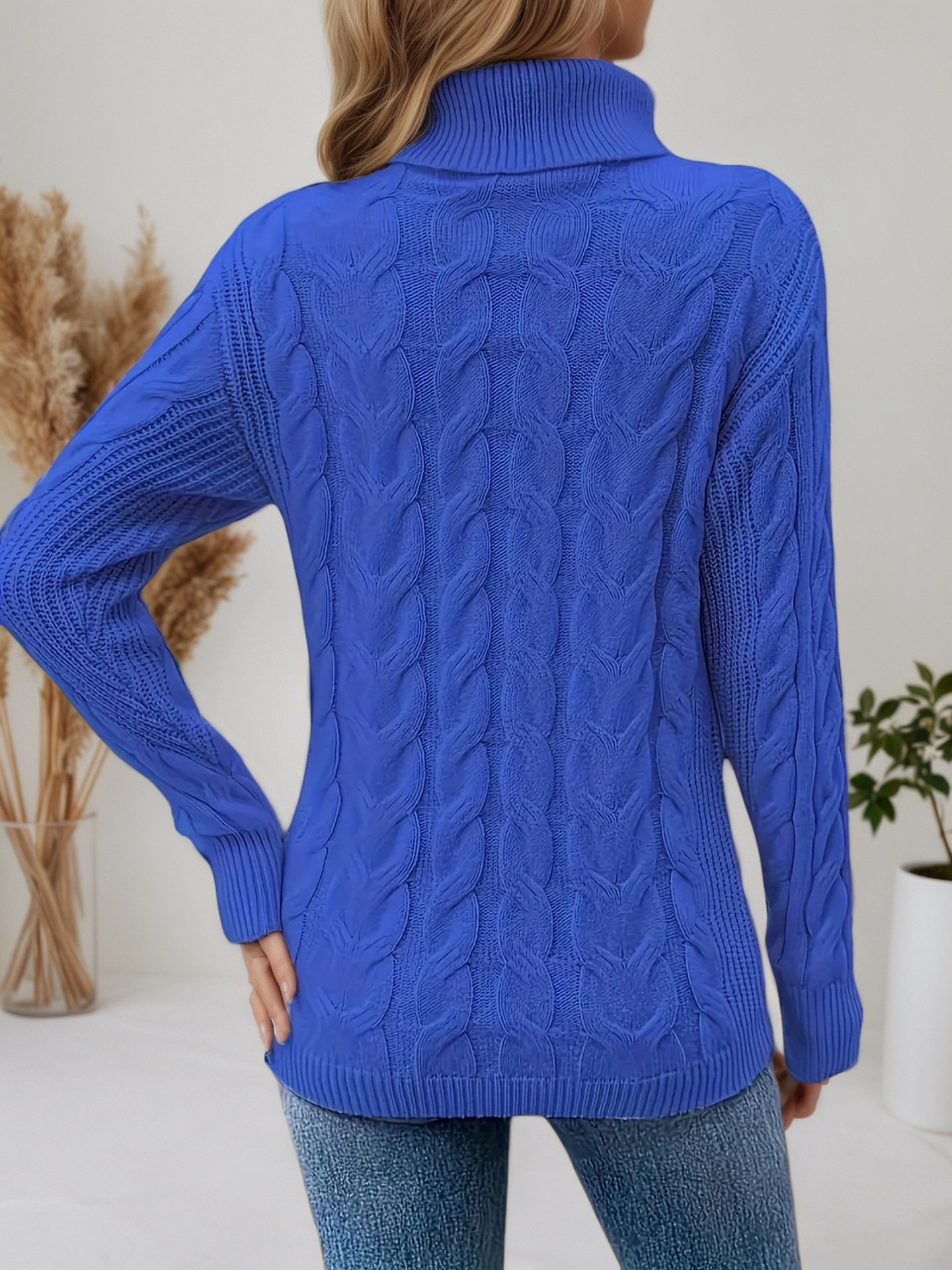 Damen Unifarben Langarm Bequem Lässig Pullover