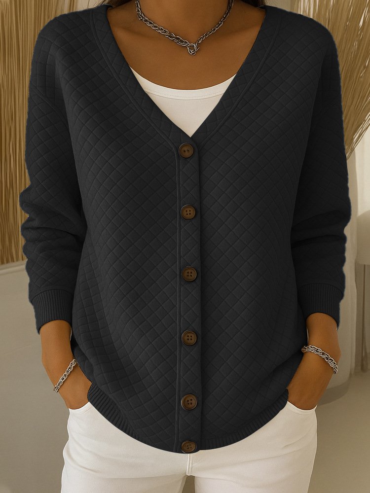 Damen Baumwolle Geometrisch Langarm Bequem Lässig Strickjacke