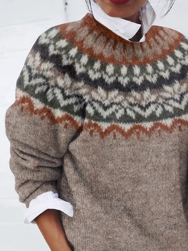Damen Abstrakt Langarm Bequem Lässig Print Pullover