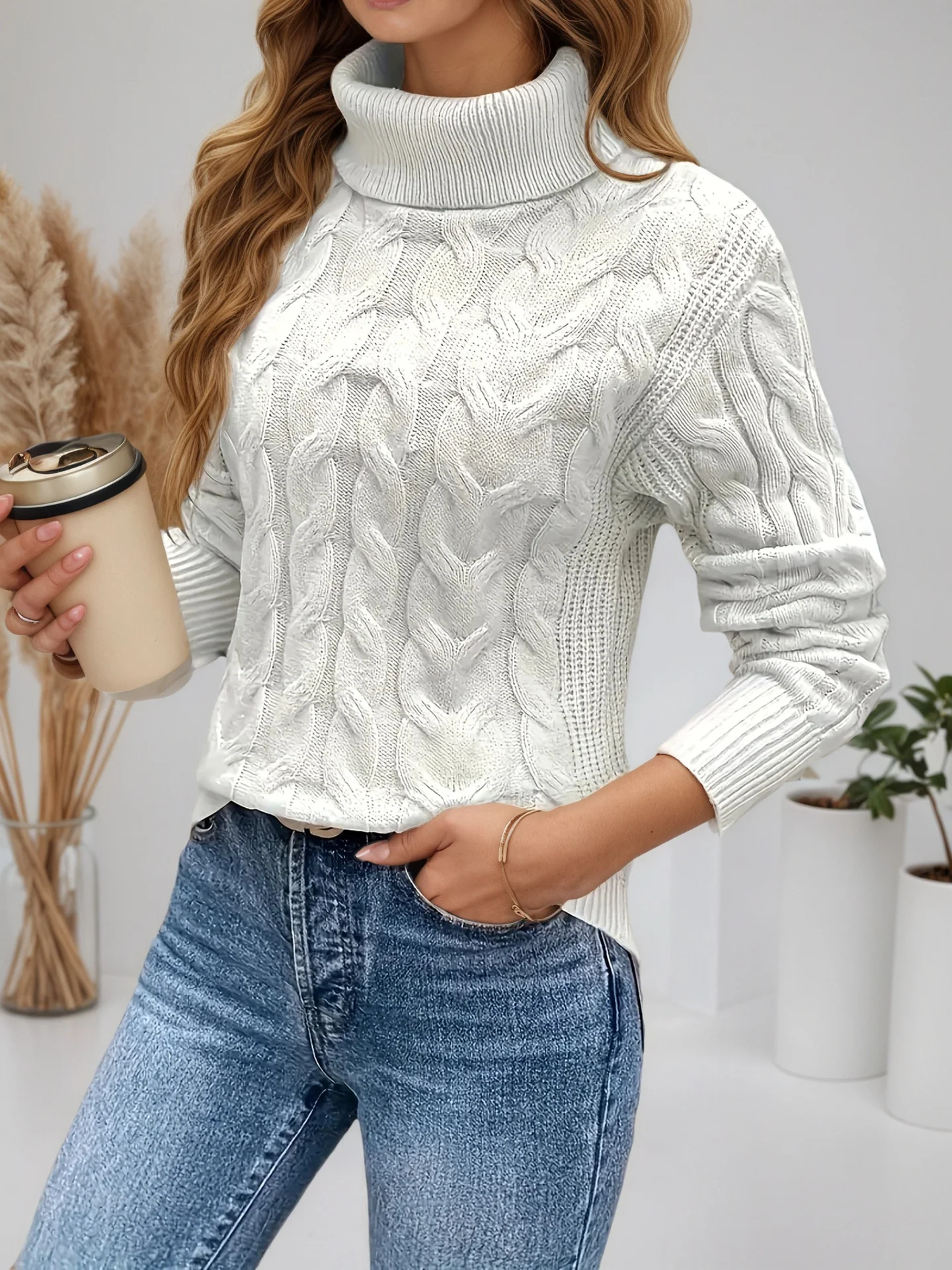Damen Unifarben Langarm Bequem Lässig Pullover
