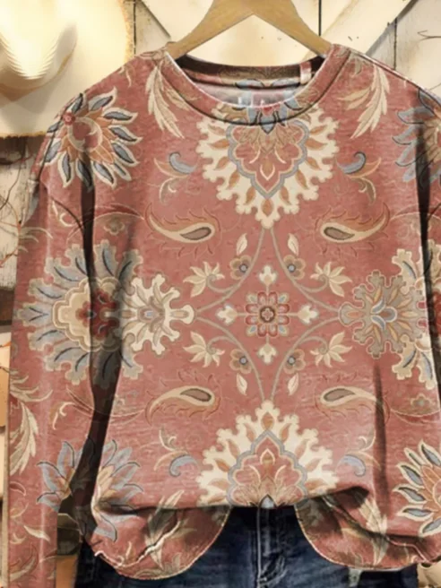 Lässig Rundhals Geblümt Sweatshirt Print